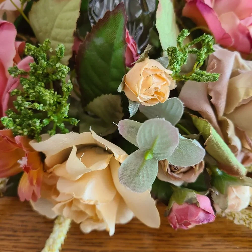 Vintage Mixed Floral and Foliage Candle Ring Candle Decor Floral Flower Decor